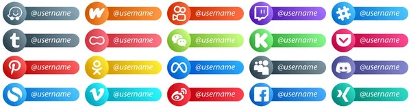 Follow Social Network Platform Icons Card Style Pack Meta Pinterest — Stock Vector
