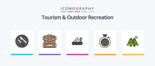 Tourism And Outdoor Recreation Line Filled 5 Icon Pack Including knife. travel. fir. camp. caravan. Creative Icons Design