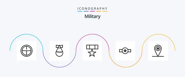 Military Line Icon Pack Including Military Star Medal Rank Insignia — Archivo Imágenes Vectoriales