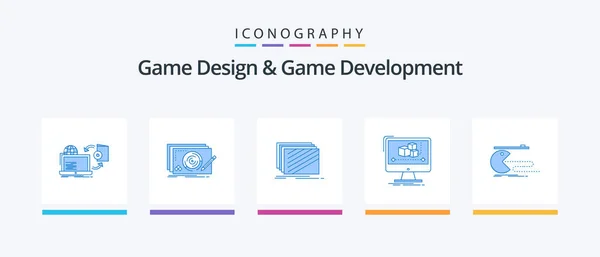 Design Jogos Desenvolvimento Jogos Blue Icon Pack Incluindo Editor Animação — Vetor de Stock