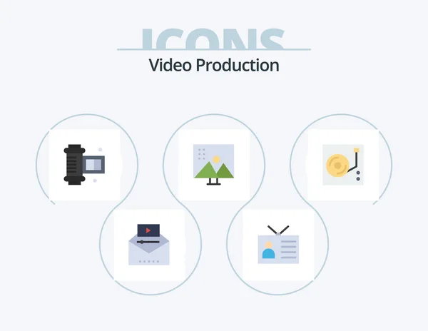 Produzione Video Icona Piatta Pack Icona Design Editing Fotografico Editing — Vettoriale Stock