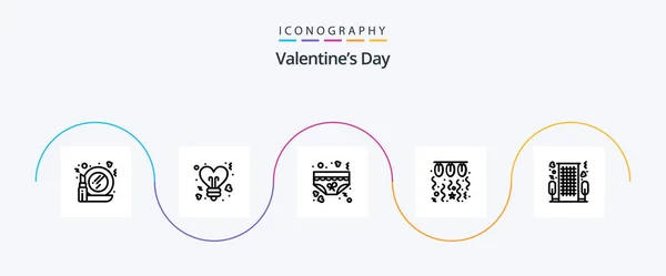 Valentijnsdag Lijn Pictogrampakket Inclusief String Licht Aan Kleding Lamp Romantiek — Stockvector