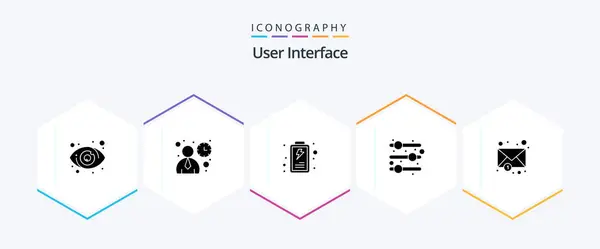 User Interface Glyph Icon Pack Including Notification Battery Mail User — Stockvektor