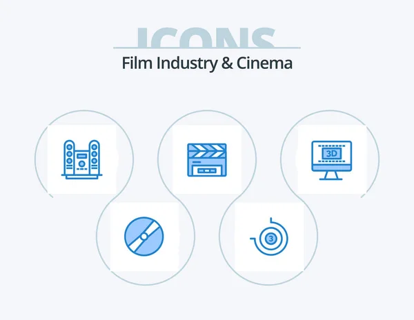 Cenima Blue Icon Pack Icon Design Divertisment Clapetă Film Cinema — Vector de stoc