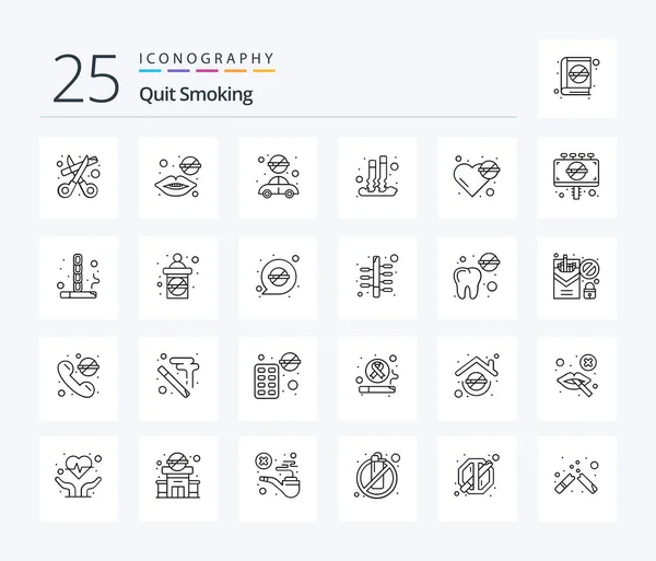 Quit Smoking Line Icon Pack Including Smoking Out Women Cigarette — Vector de stock