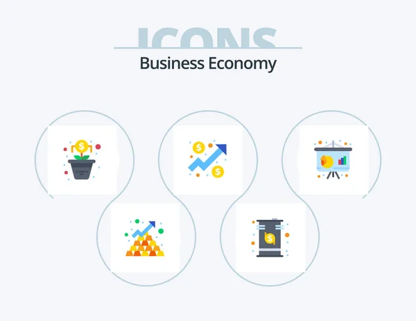 Economy Flat Icon Pack Icon Design Business Dollar Drum Chart — Vetor de Stock