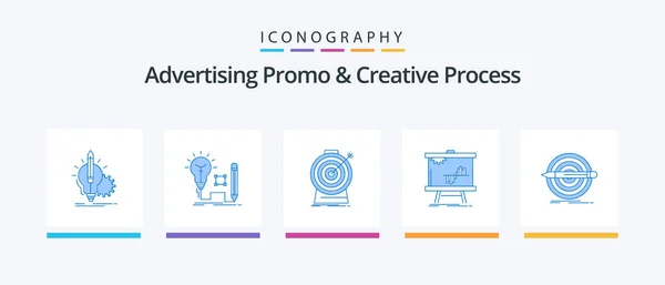Advertising Promo Creative Process Blue Icon Pack Including Chart Targeting – stockvektor