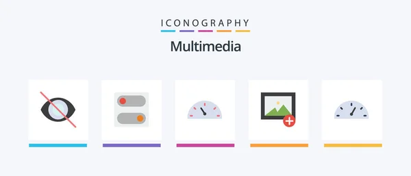 Мультимедиа Flat Icon Pack Including Скорость Производительность Приборная Панель Creative — стоковый вектор