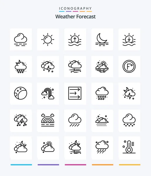 Creative Weather Outline Icon Pack Cloud Sunset Sea Sun Moon — Stockový vektor