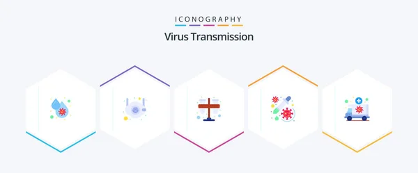 Virus Transmission Flat Icon Pack Including Emergency Vaccine Test Dropper — Stock Vector