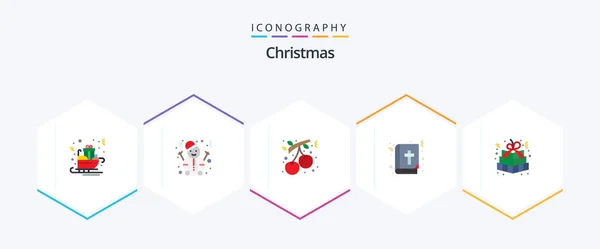 Christmas Flat Icon Pack Including Christmas Gift Christmas Berry Book — Vetor de Stock