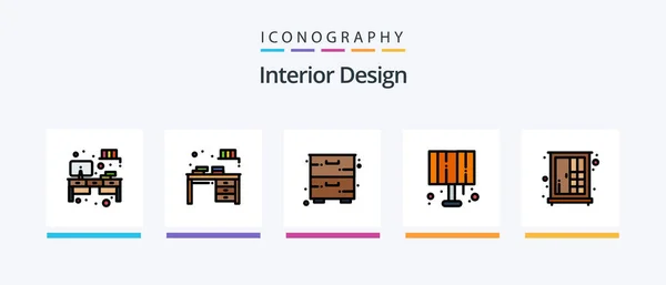 Interior Design Line Filled Icon Pack Including Home Interior Sleep — Stok Vektör
