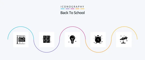 Back School Glyph Icon Pack Incluyendo Astronomía Cronometrador Vuelta Escuela — Archivo Imágenes Vectoriales