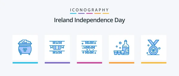 Ireland Independence Day Blue Icon Pack Including Madel Ireland Award — Stock vektor