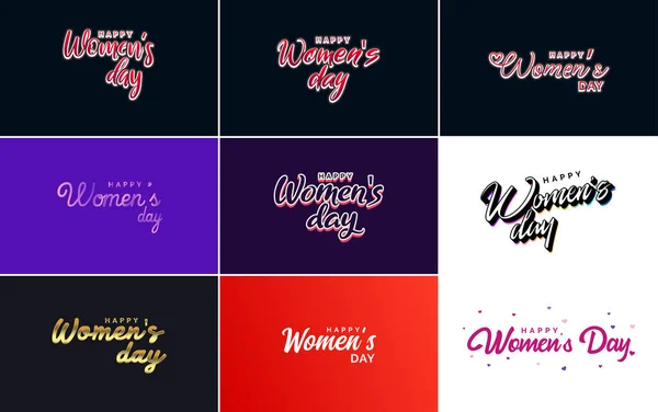 March Typographic Design Set Happy Women Day Text — Vector de stock