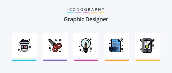 Grafický Designér Řádek Vyplněno Icon Pack Včetně Nápadu Kreativní Sítě — Stockový vektor