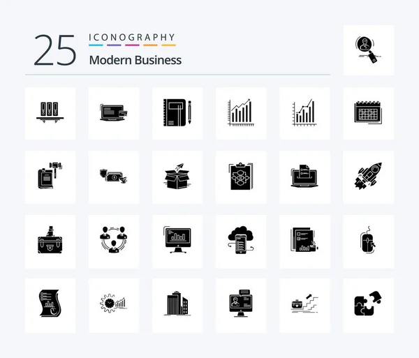 Modern Business Solid Glyph Icon Pack Including Pen Notepad Business — Stok Vektör