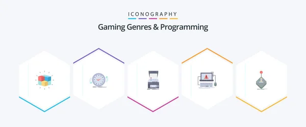Gaming Genres Programming Flat Icon Pack Including Error Компьютер Прилавок — стоковый вектор