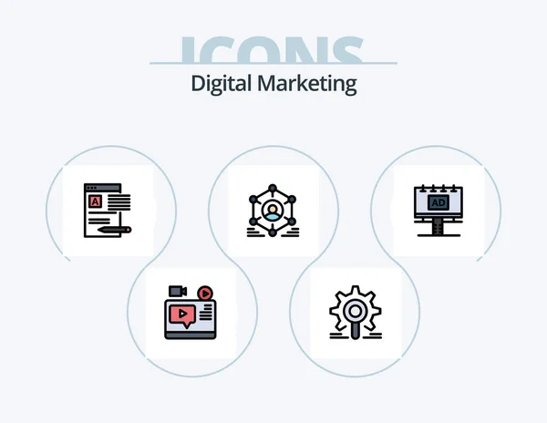 Линия Цифрового Маркетинга Filled Icon Pack Icon Design Поиск Двигатель — стоковый вектор