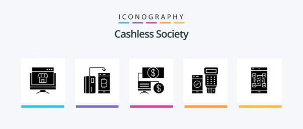 Cashless Society Glyph Icon Pack Including Scan Payment Money Code — Stock Vector
