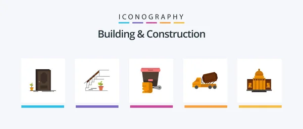 Building Construction Flat Icon Pack Including Roller Construction Home Cement — Stockový vektor