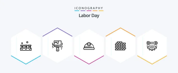 Labor Day Pack Icône Ligne Compris Brique Couleur Casque Travail — Image vectorielle