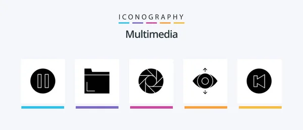 Pack Icônes Multimédia Glyphe Inclus Les Yeux Multimédia Icônes Créatives — Image vectorielle