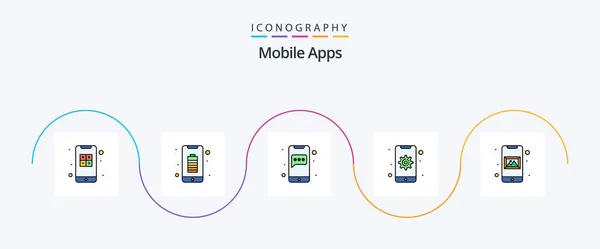 Mobile Apps Linjen Fylt Flate Icon Pakning Inkludert Enhet Mobil – stockvektor