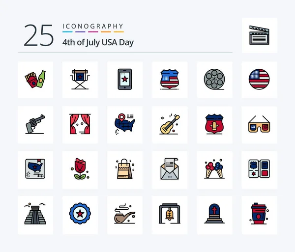 Usa Line Filled Icon Pack Including Play Security Mobile Usa — 图库矢量图片