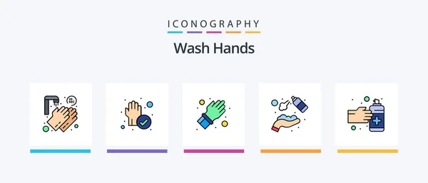 Wash Hands Line Filled Icon Pack Including Washing Protect Hands — Stock Vector