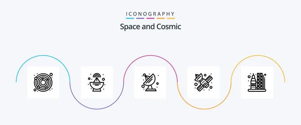 Space Line Icon Pack Включая Пространство Ракета Пространство Запуск Спутник — стоковый вектор