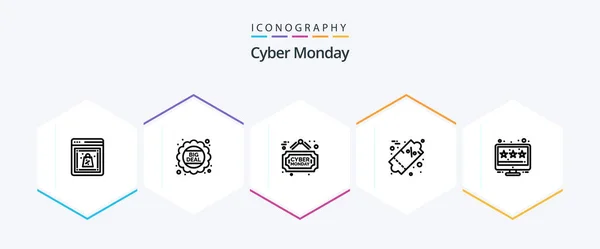 Cyber Monday Paquete Iconos Línea Incluida Venta Calificación Publicidad Por — Archivo Imágenes Vectoriales