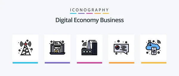 Digital Economy Business Line Filled Icon Pack Including Computing Business — Stockvektor
