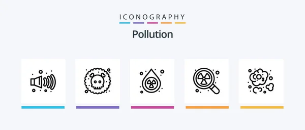 Föroreningslinje Icon Pack Inklusive Bakluckan Avfall Föroreningar Miljö Kreativa Ikoner — Stock vektor
