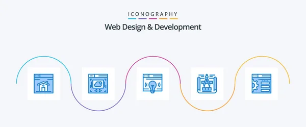 Web Design Development Blue Icon Pack Including Web Design Interface — Stock Vector