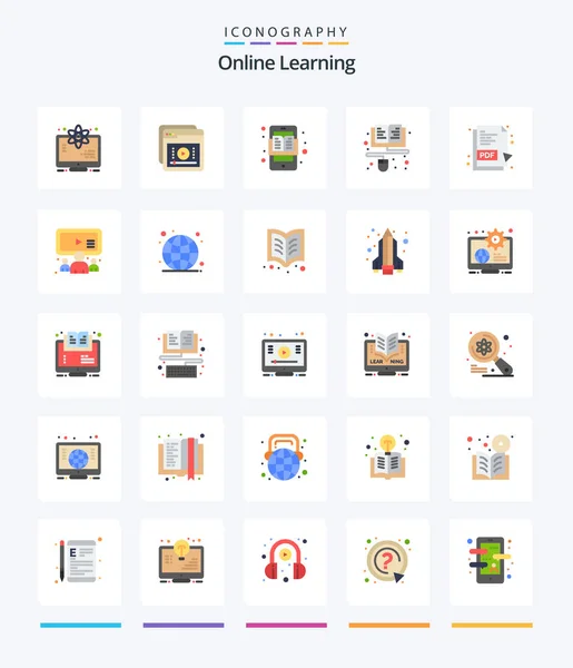 Creative Online Learning Flat Icon Pack Zoals Pdf Leren Online — Stockvector