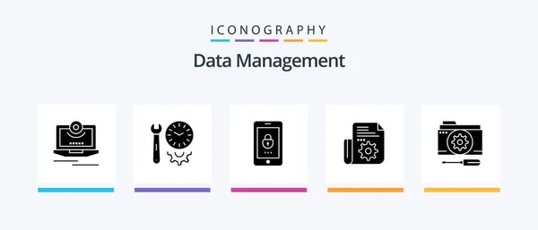 Einschließlich Data Management Glyph Icon Pack Mobil Optionen Schloss Kreatives — Stockvektor