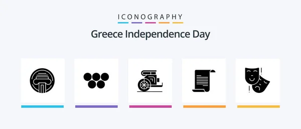Greece Independence Day Glyph Icon Pack Including Masks Greece Chariot — Vetor de Stock