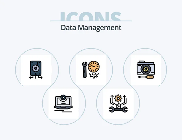 Data Management Line Filled Icon Pack Icon Design Server Tools — Stockvector