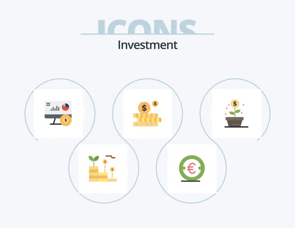 Investment Flat Icon Pack Icon Design Growth Money Money Investment — Stock Vector