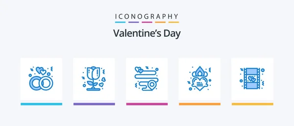 Valentines Day Blue Icon Pack Including Love Film Heart Romance — Stockvektor