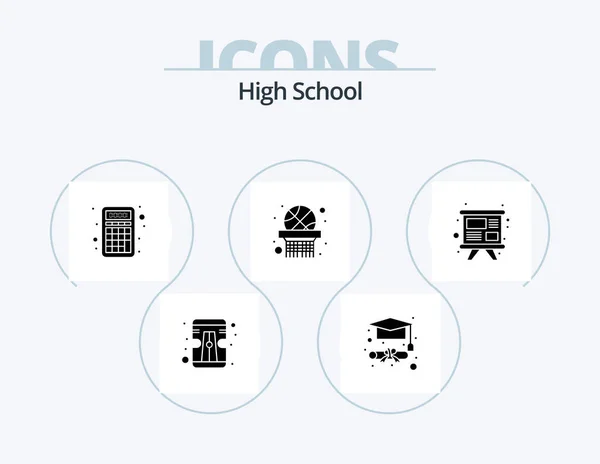 High School Glyph Icon Pack Icon Design Team Math Study — Vector de stock
