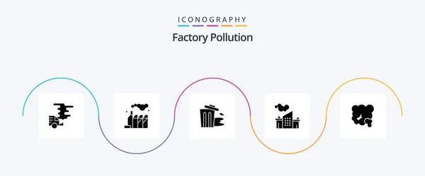 Factory Pollution Glyph Icon Pack Including Dust Pollution Environment Landscape — Stock Vector