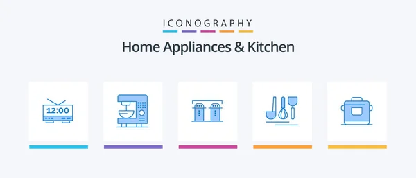 Home Appliances Kitchen Blue Icon Pack Including Kitchen Travel Salt — Wektor stockowy