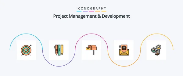 Project Management Development Line Filled Flat Icon Pack Including Focus — Stok Vektör