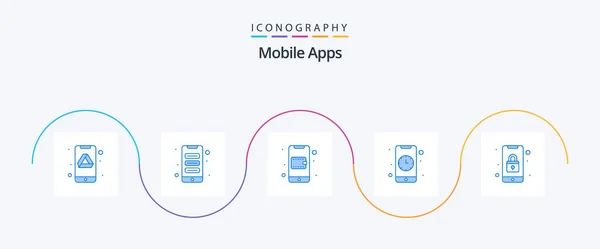 Mobile Apps Blue Icon Pack Including Security Interaction Mobile App — Stockvektor