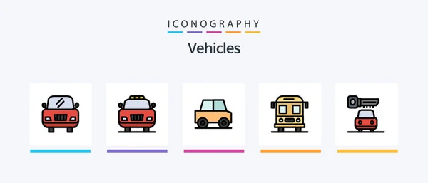 Vehicles Line Filled Icon Pack Including School Car Bus Lift — Stockový vektor