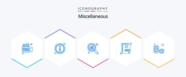 Miscellaneous Blue Icon Pack Including Coins Data Graph Document File — Image vectorielle