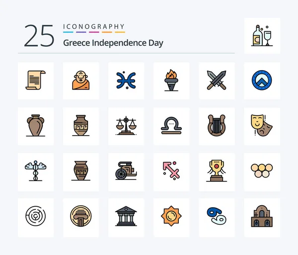 Greece Independence Day Line Filled Icon Pack Including Ireland Olympic — Stockvector