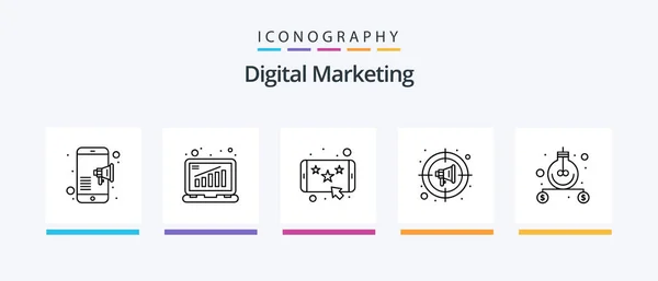 Digital Marketing Line Icon Pack Including Device Analysis Mobile Advertising — Image vectorielle